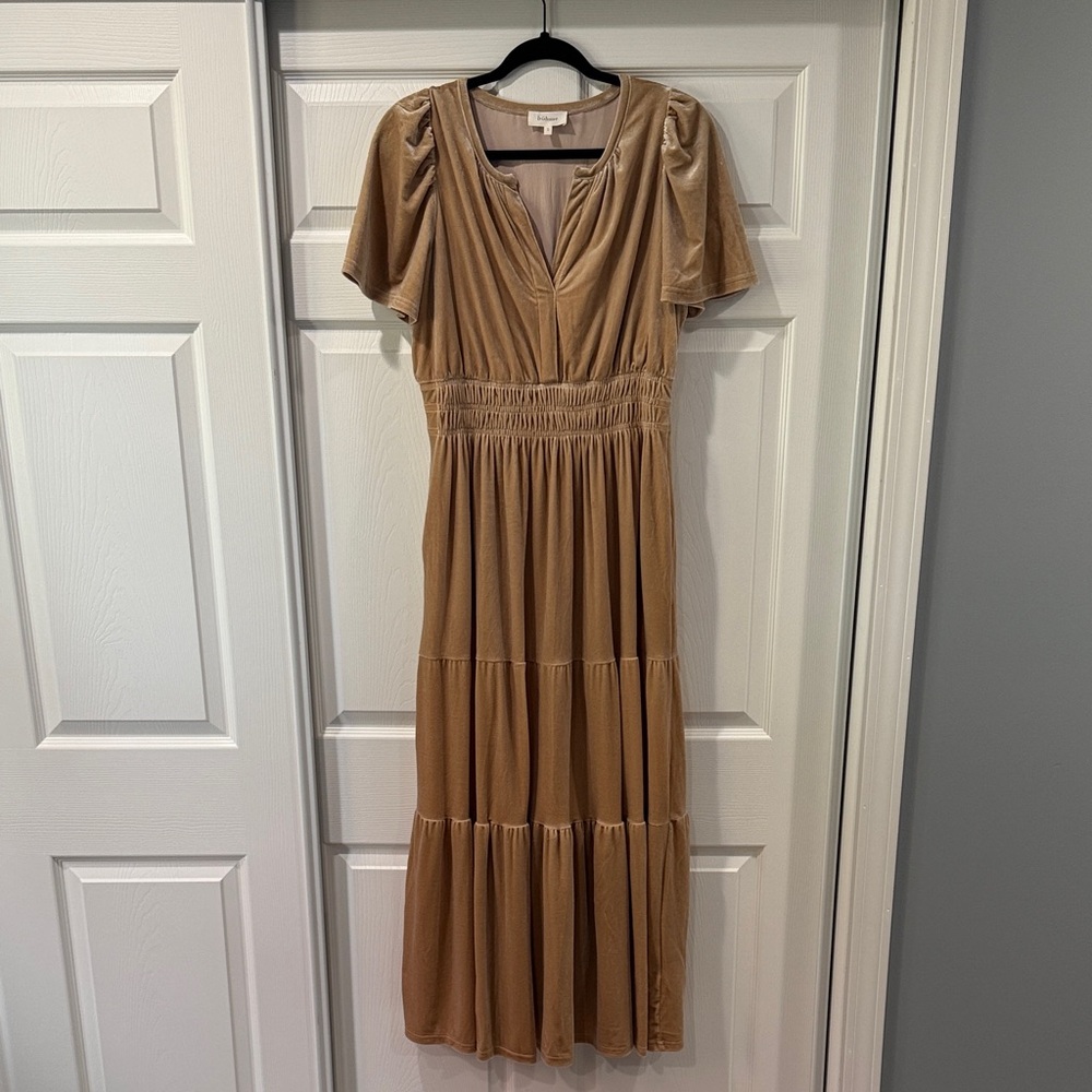 Bohme Champagne colored Velvet Maxi Dress Pockets Wedding Guest or Bridesmaid